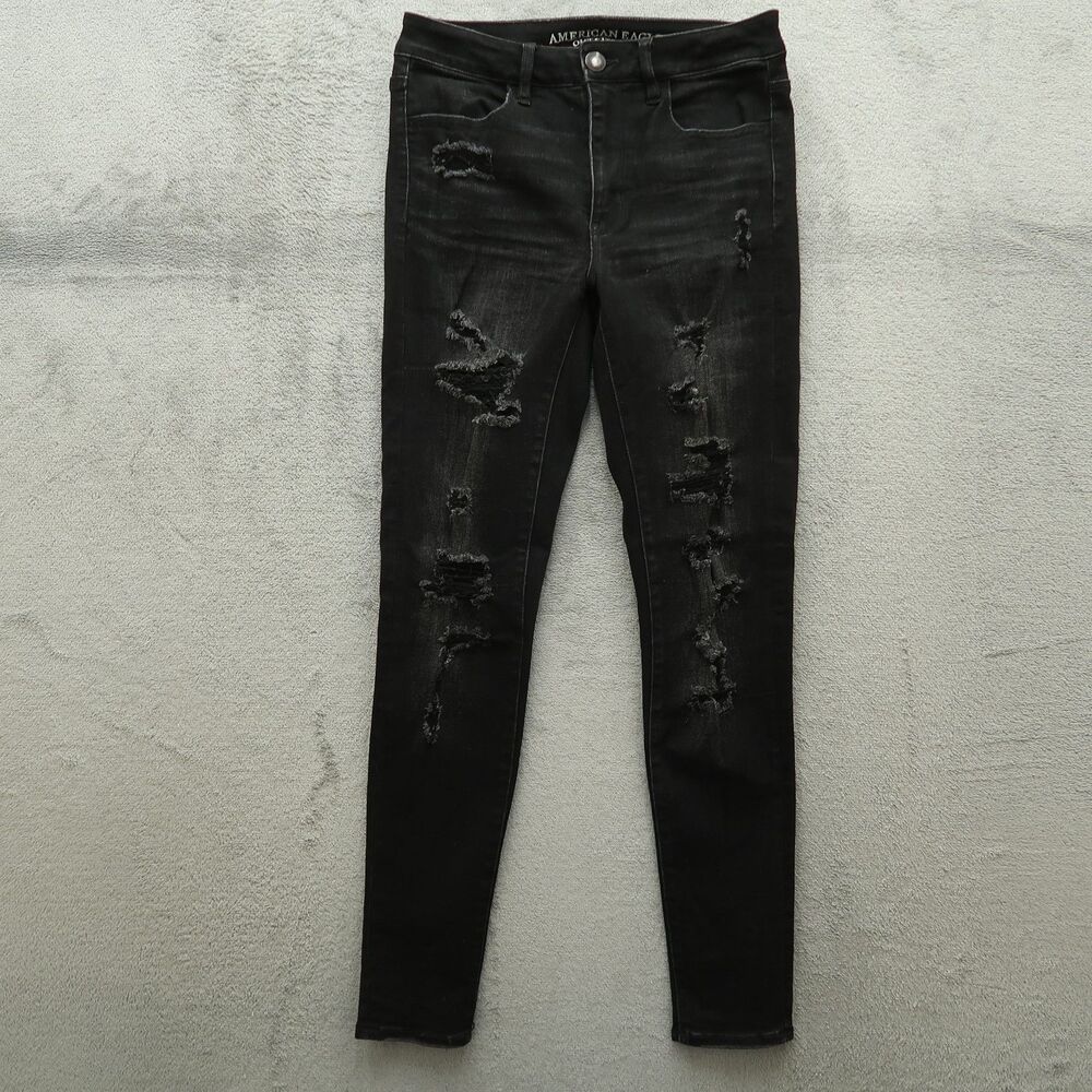American Eagle Jeans Women's 6R Faded Blk High-Rise Jegging 29" Inseam Destroyed
